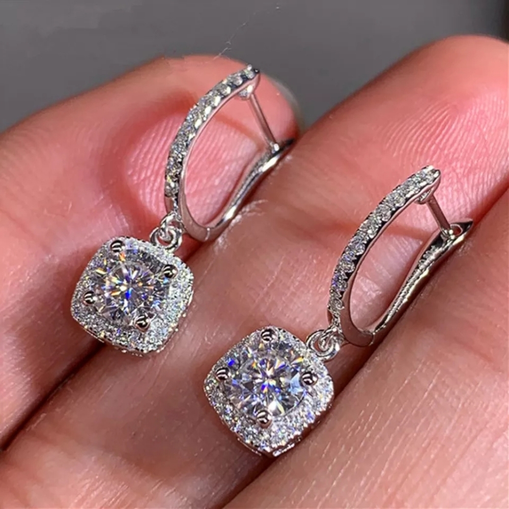 *NEW Silver Dangle Square Shape Drop Earrings
